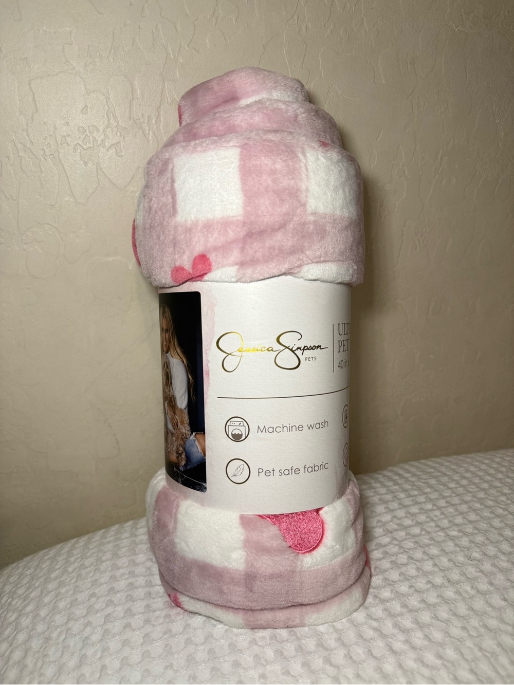 Pet Pink Gingham Heart Plush Throw Blanket
